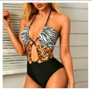 Mixed print bathing suit